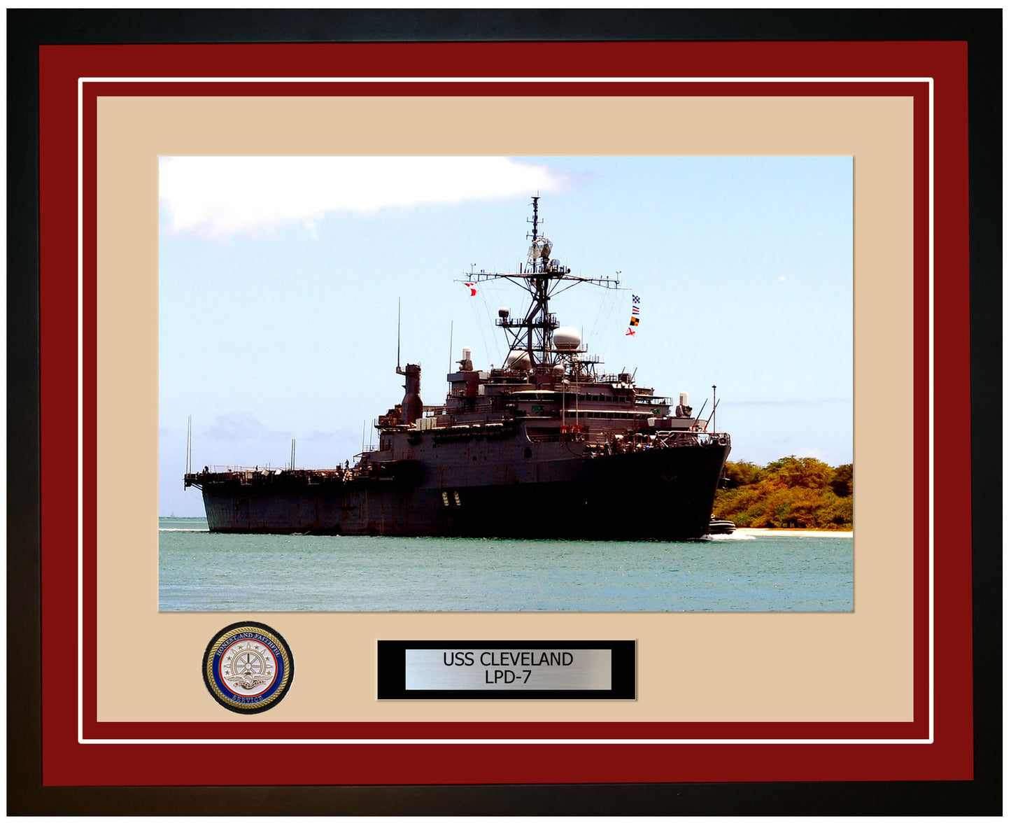 USS Cleveland LPD-7 Framed Navy Ship Photo Burgundy
