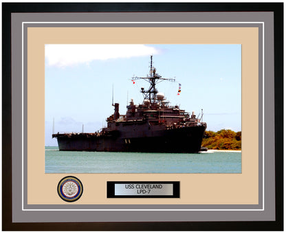 USS Cleveland LPD-7 Framed Navy Ship Photo Grey