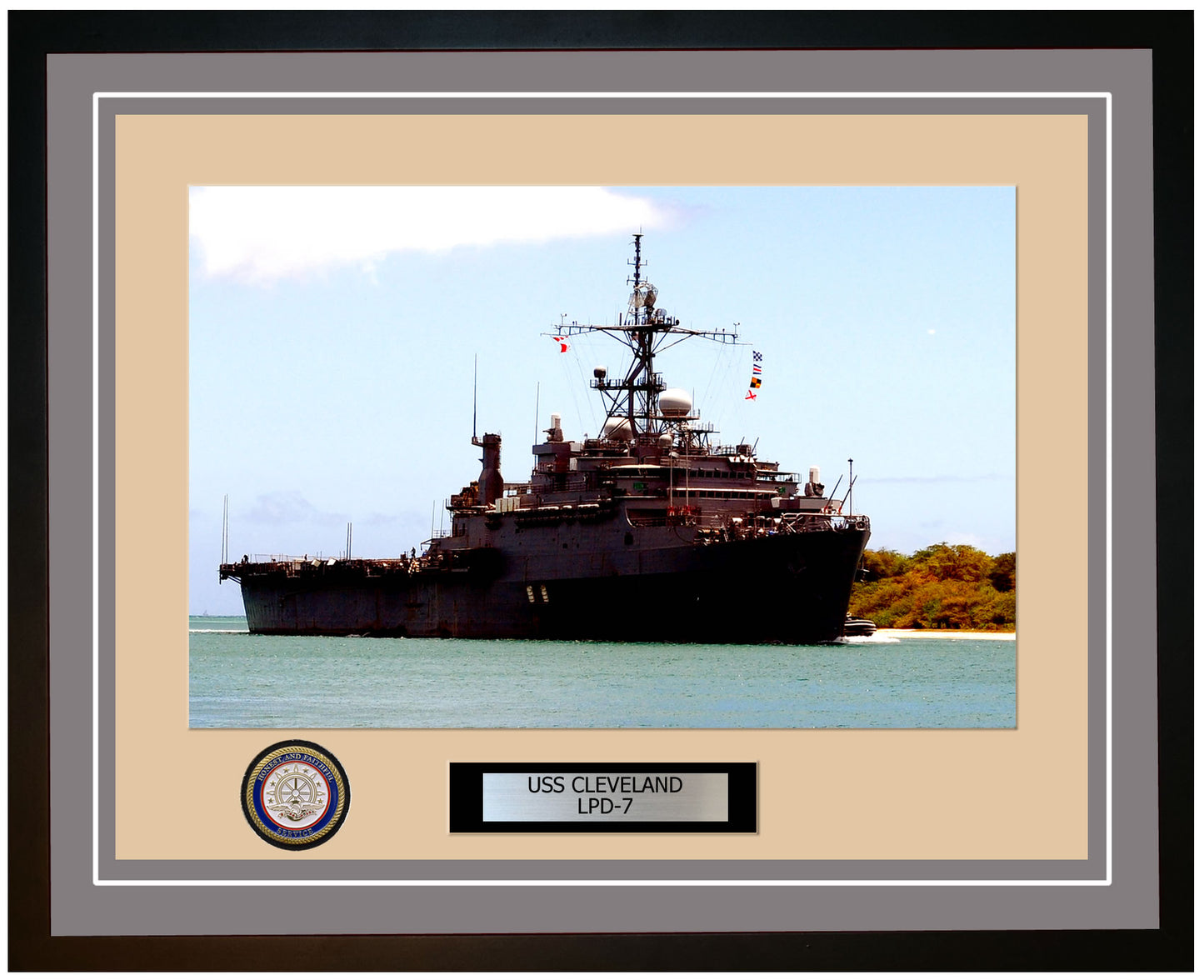 USS Cleveland LPD-7 Framed Navy Ship Photo Grey