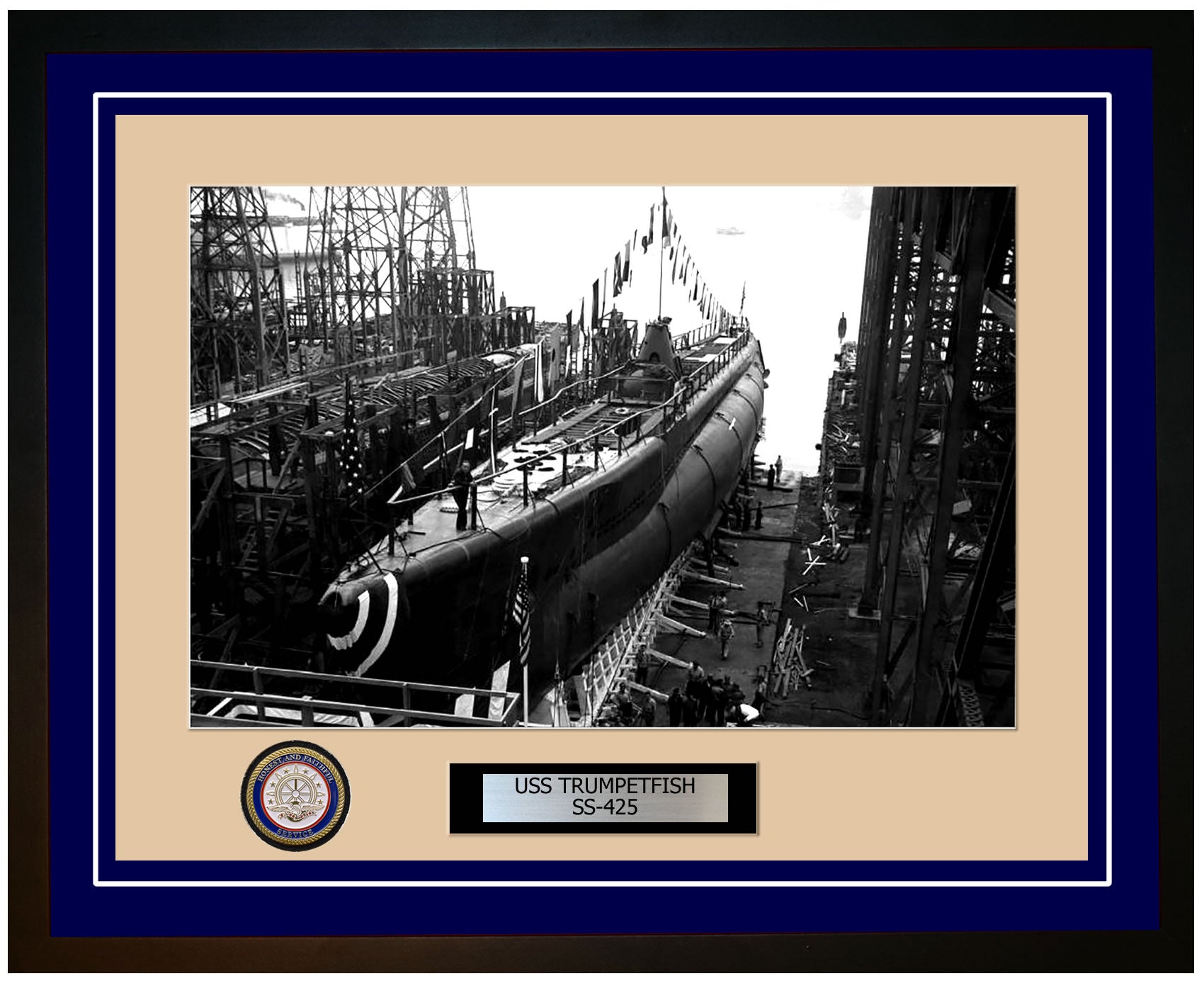 USS Trumpetfish SS-425 Framed Navy Ship Photo Blue