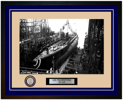 USS Trumpetfish SS-425 Framed Navy Ship Photo Blue