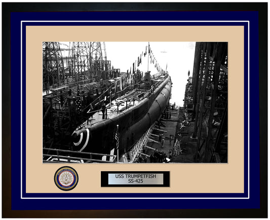 USS Trumpetfish SS-425 Framed Navy Ship Photo Blue