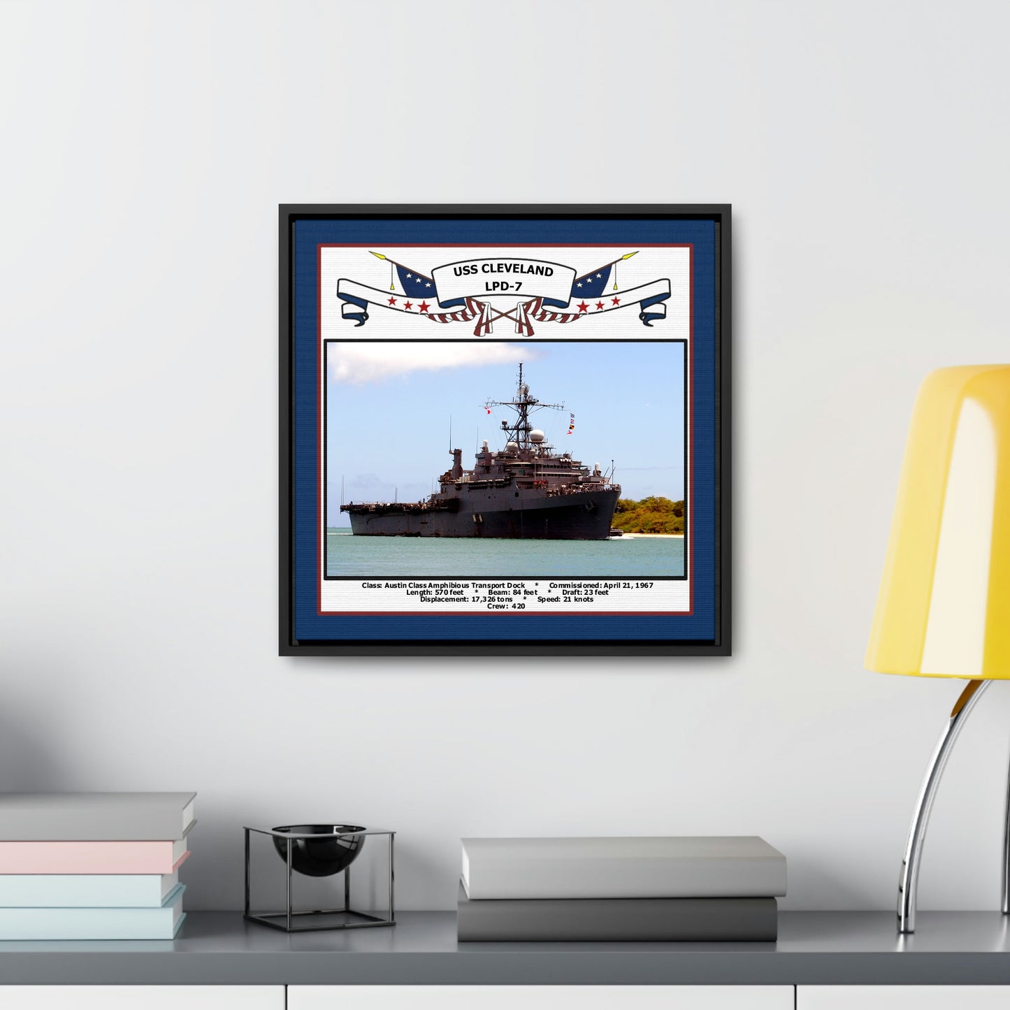 USS Cleveland LPD-7 Navy Floating Frame Photo Desk View