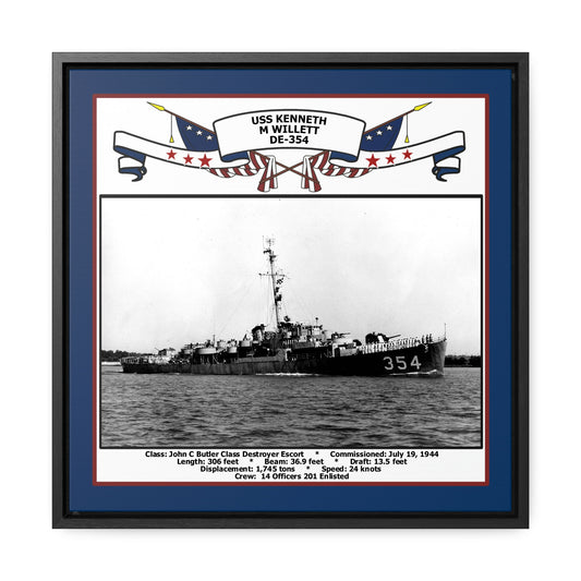 USS Kenneth M Willett DE-354 Navy Floating Frame Photo Front View