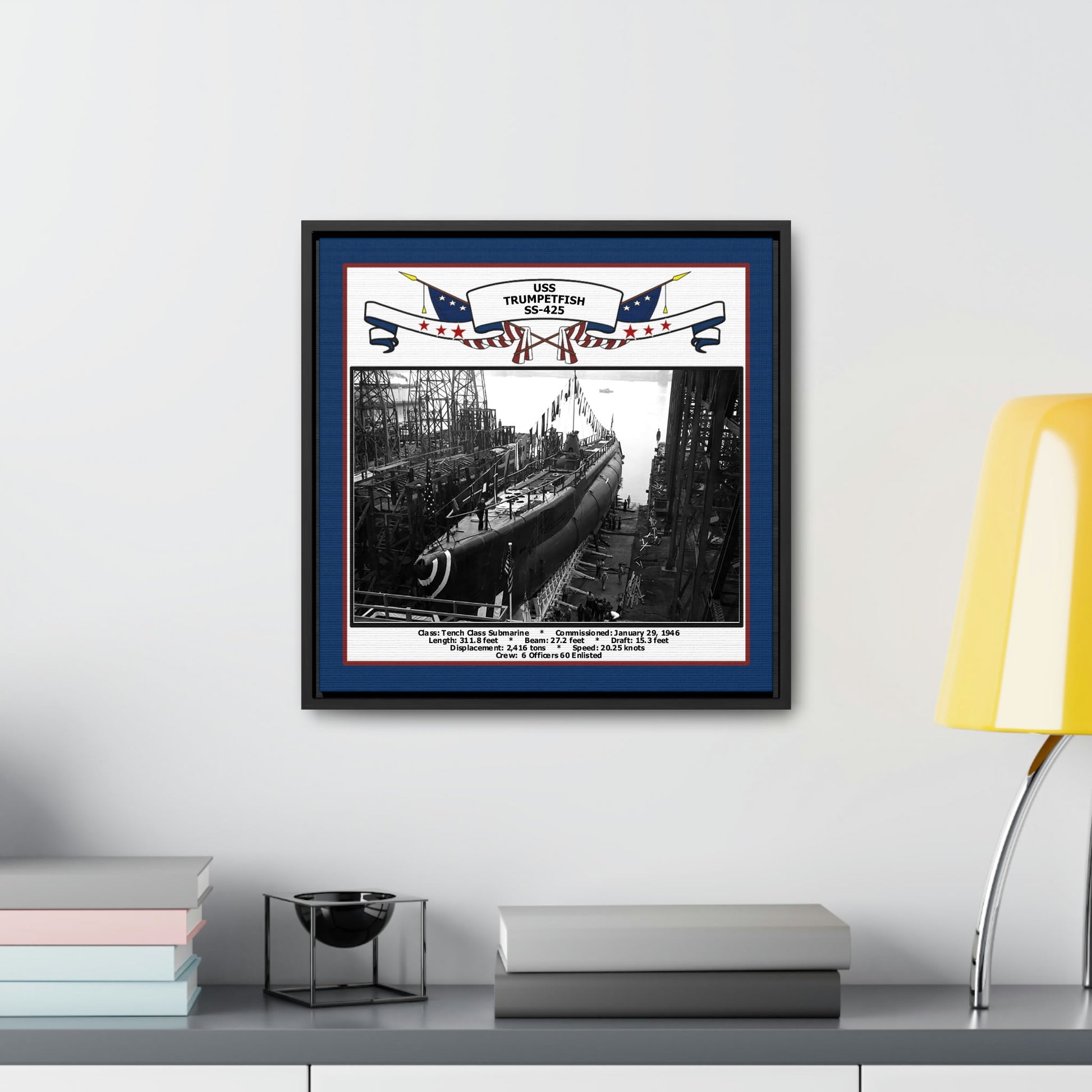 USS Trumpetfish SS-425 Navy Floating Frame Photo Desk View