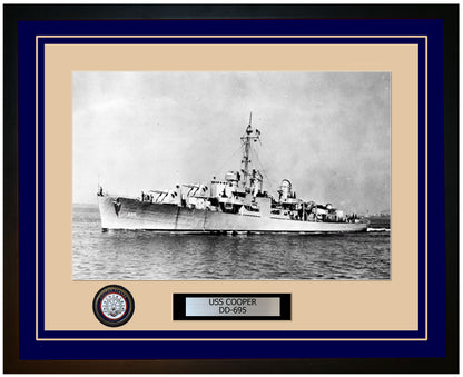 USS COOPER DD-695 Framed Navy Ship Photo Blue