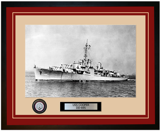 USS COOPER DD-695 Framed Navy Ship Photo Burgundy