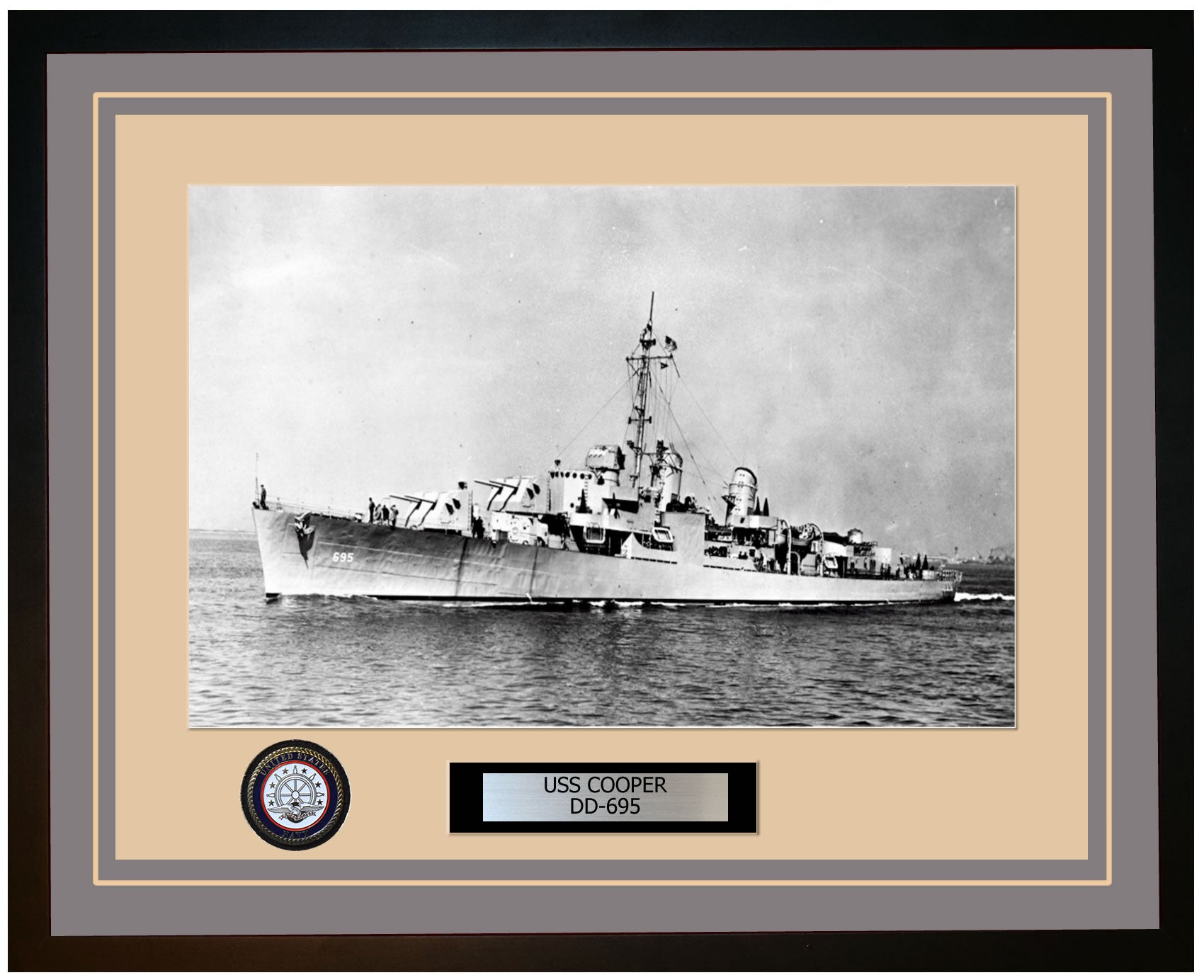 USS COOPER DD-695 Framed Navy Ship Photo Grey