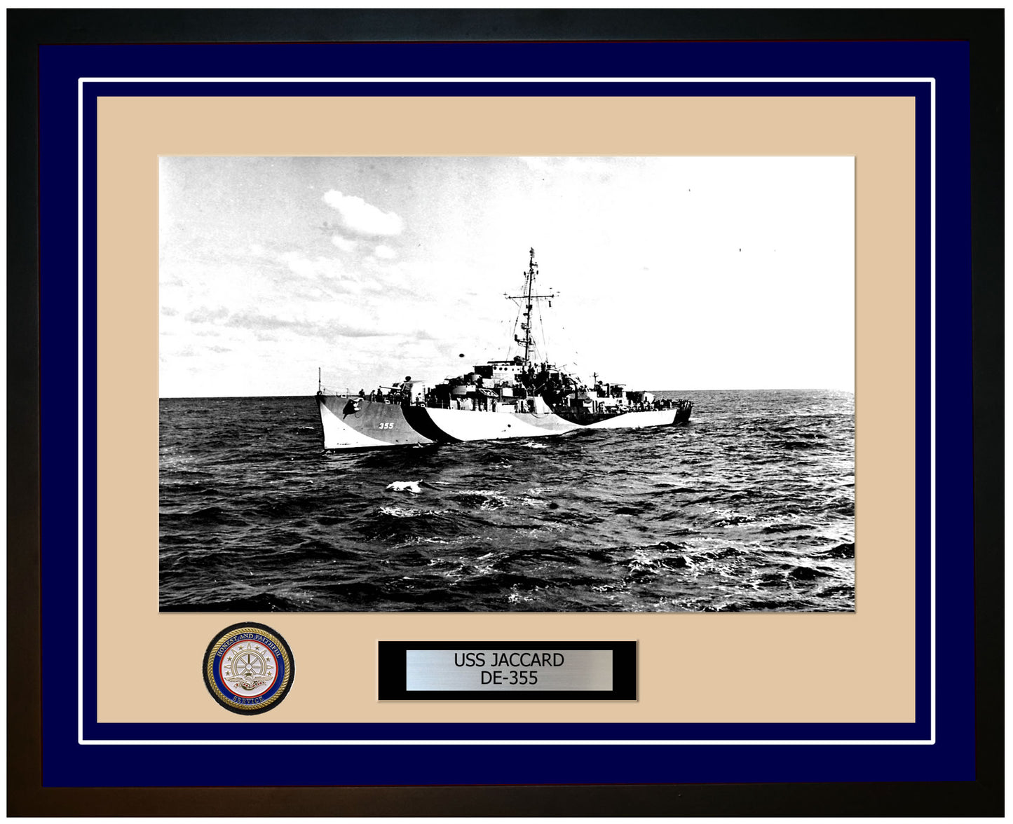 USS Jaccard DE-355 Framed Navy Ship Photo Blue