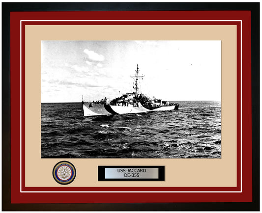 USS Jaccard DE-355 Framed Navy Ship Photo Burgundy