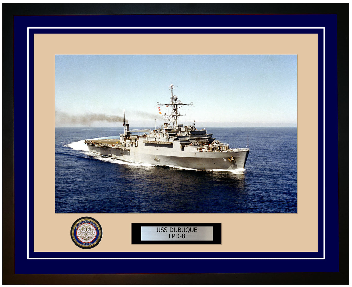 USS Dubuque LPD-8 Framed Navy Ship Photo Blue