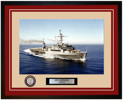 USS Dubuque LPD-8 Framed Navy Ship Photo Burgundy