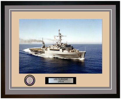 USS Dubuque LPD-8 Framed Navy Ship Photo Grey