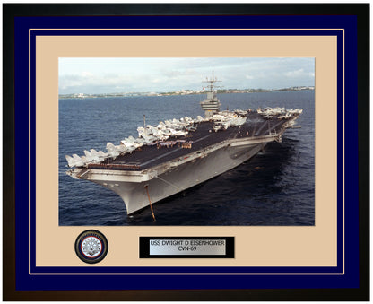 USS DWIGHT D EISENHOWER CVN-69 Framed Navy Ship Photo Blue