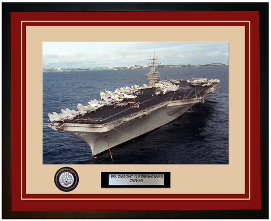 USS DWIGHT D EISENHOWER CVN-69 Framed Navy Ship Photo Burgundy