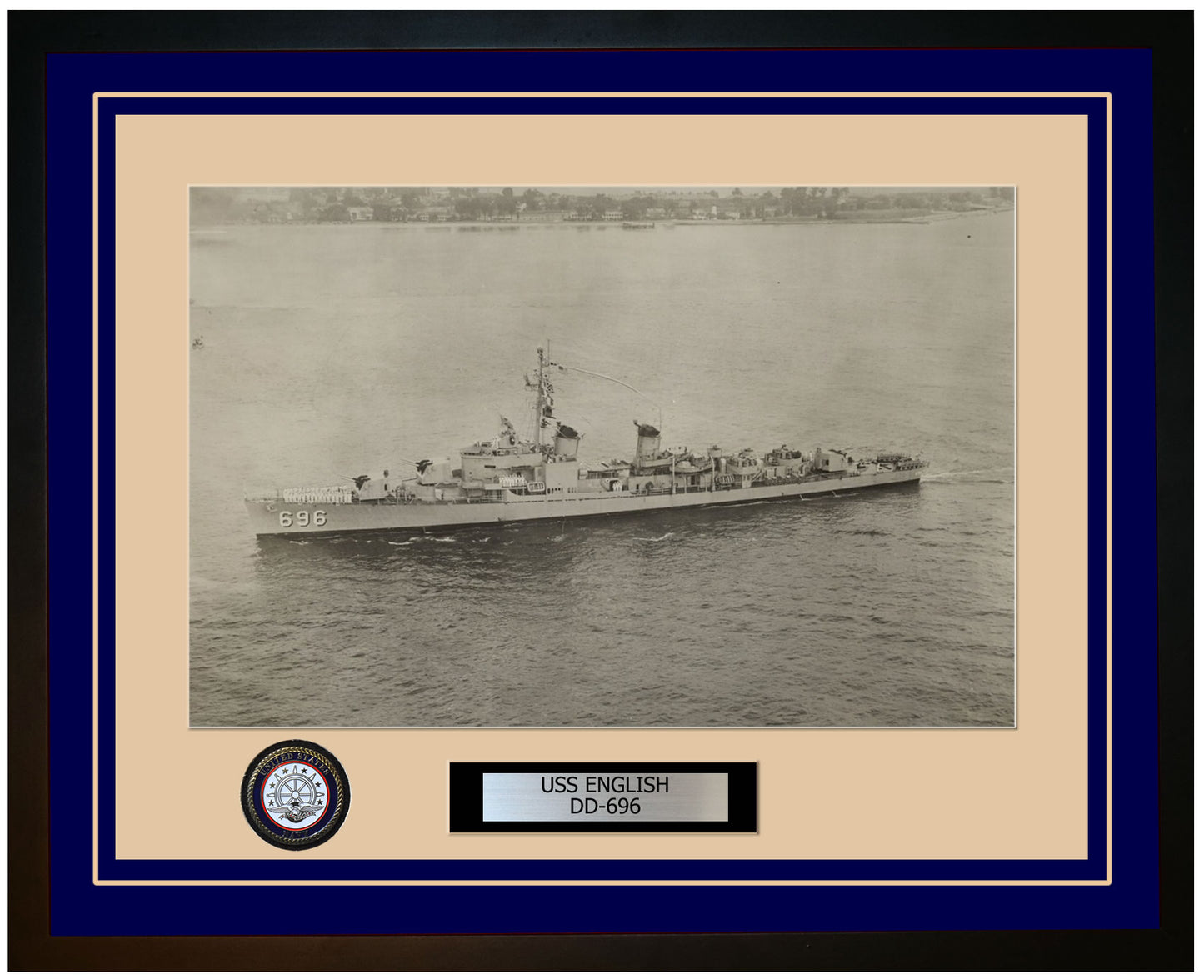 USS ENGLISH DD-696 Framed Navy Ship Photo Blue