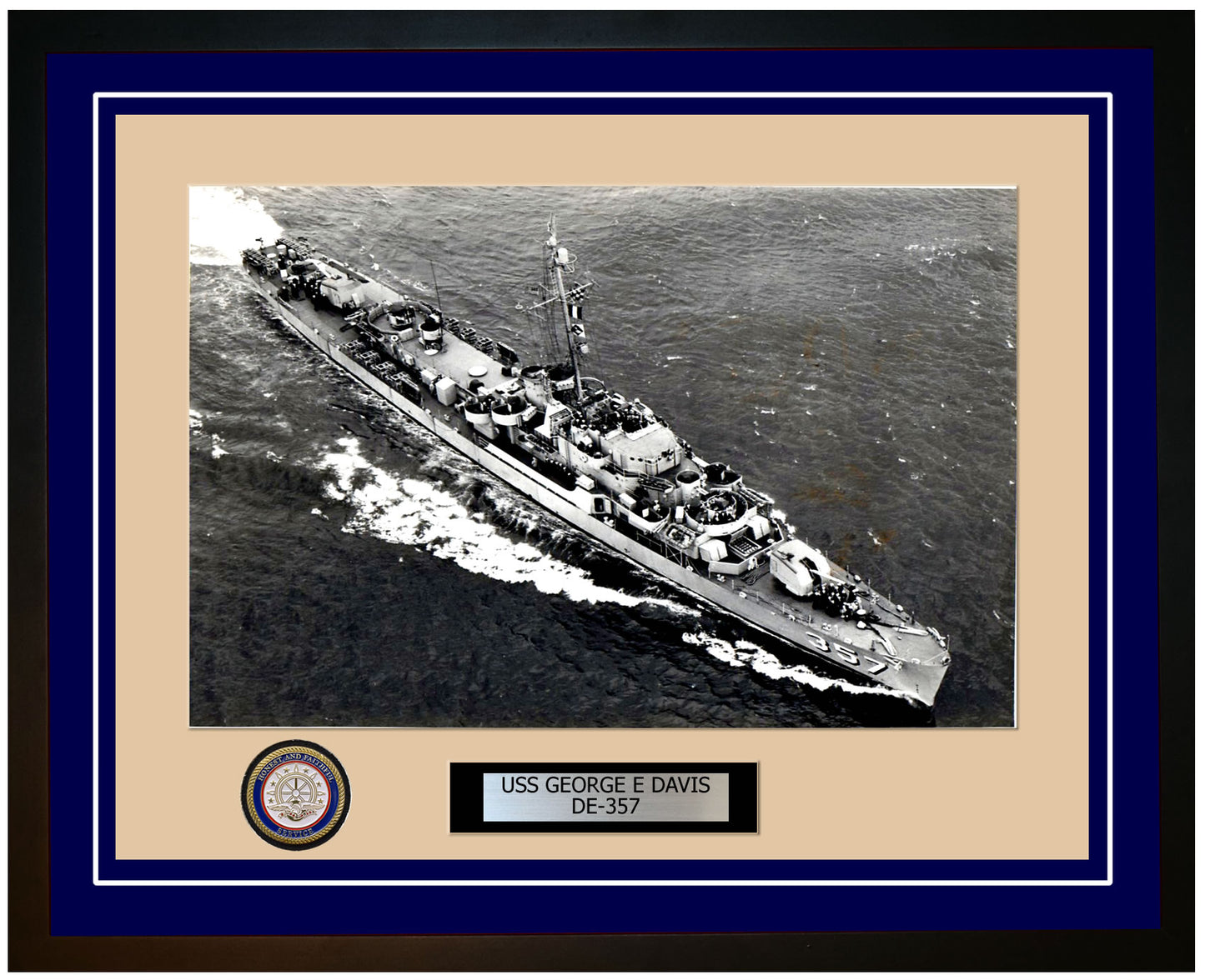USS George E Davis DE-357 Framed Navy Ship Photo Blue