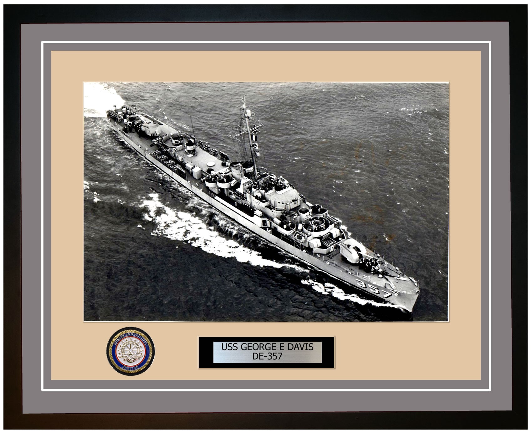 USS George E Davis DE-357 Framed Navy Ship Photo Grey