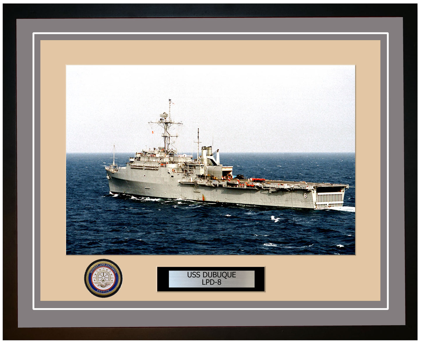 USS Dubuque LPD-8 Framed Navy Ship Photo Grey