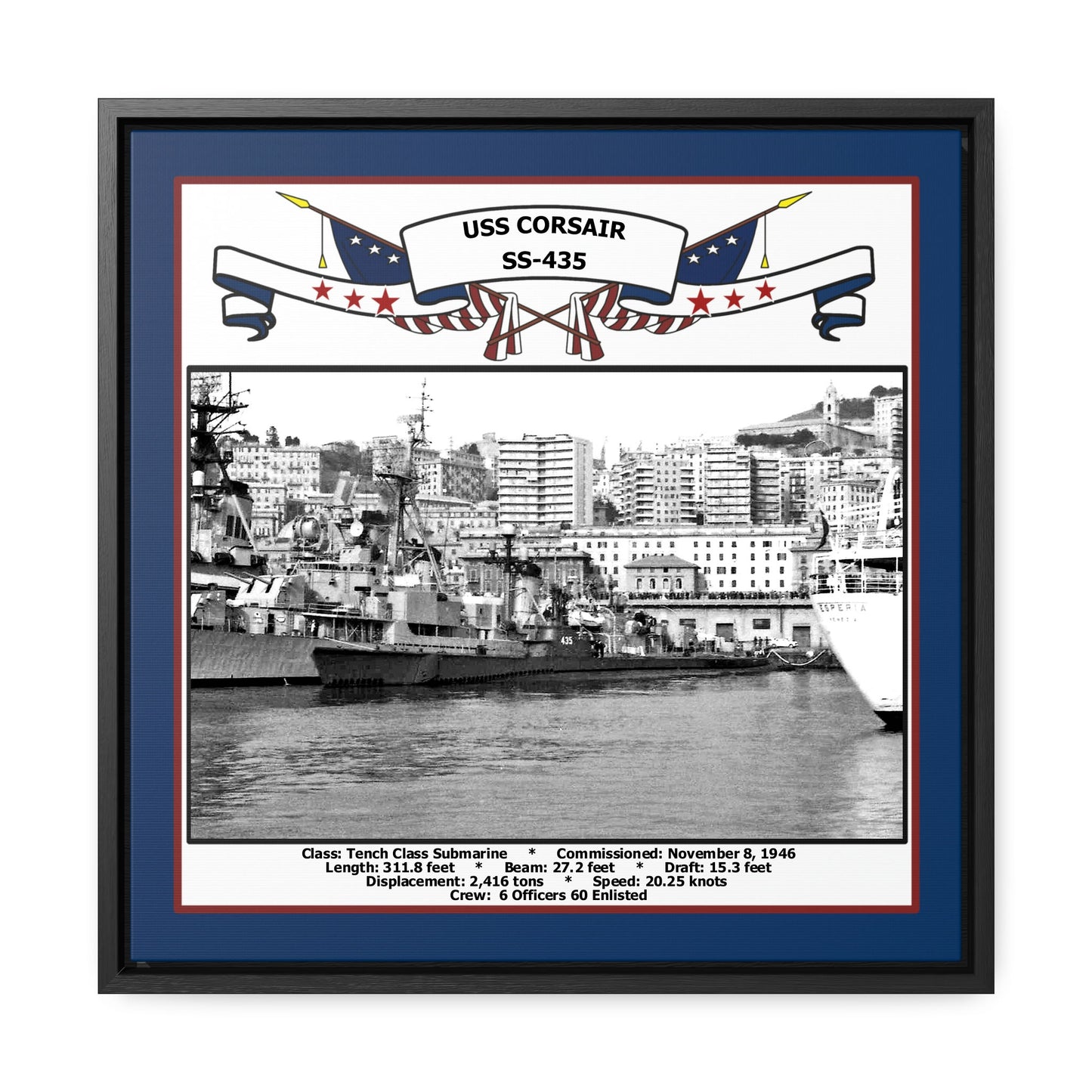 USS Corsair SS-435 Navy Floating Frame Photo Front View