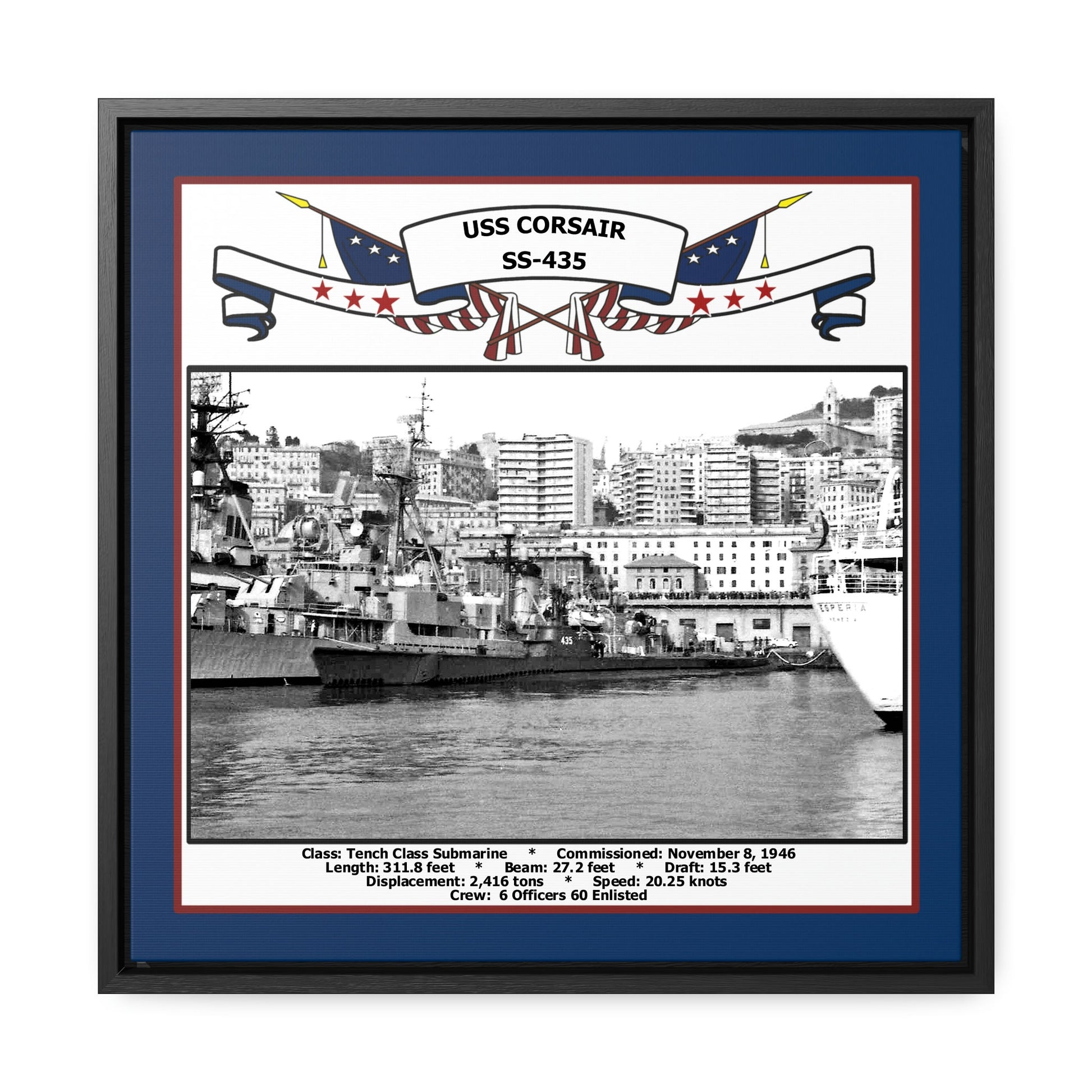 USS Corsair SS-435 Navy Floating Frame Photo Front View