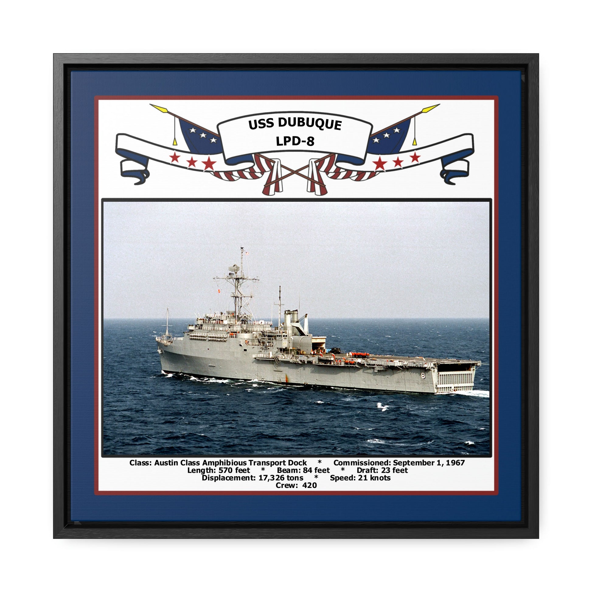 USS Dubuque LPD-8 Navy Floating Frame Photo Front View