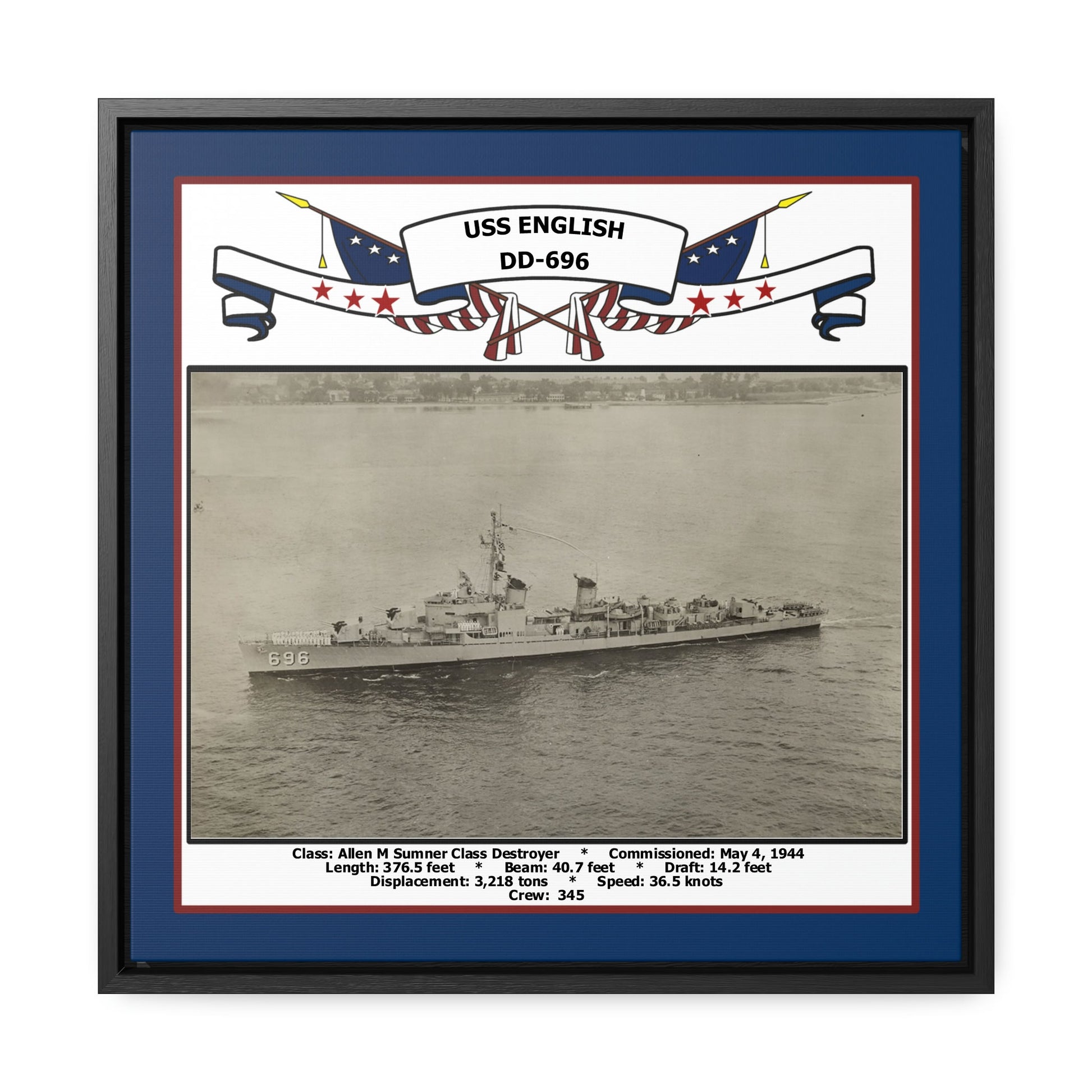 USS English DD-696 Navy Floating Frame Photo Front View