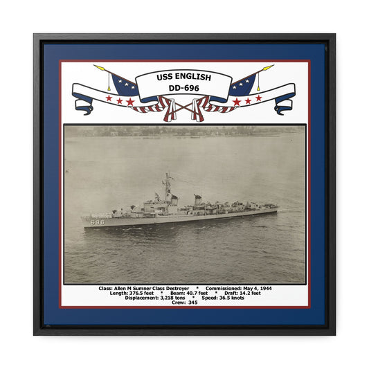 USS English DD-696 Navy Floating Frame Photo Front View