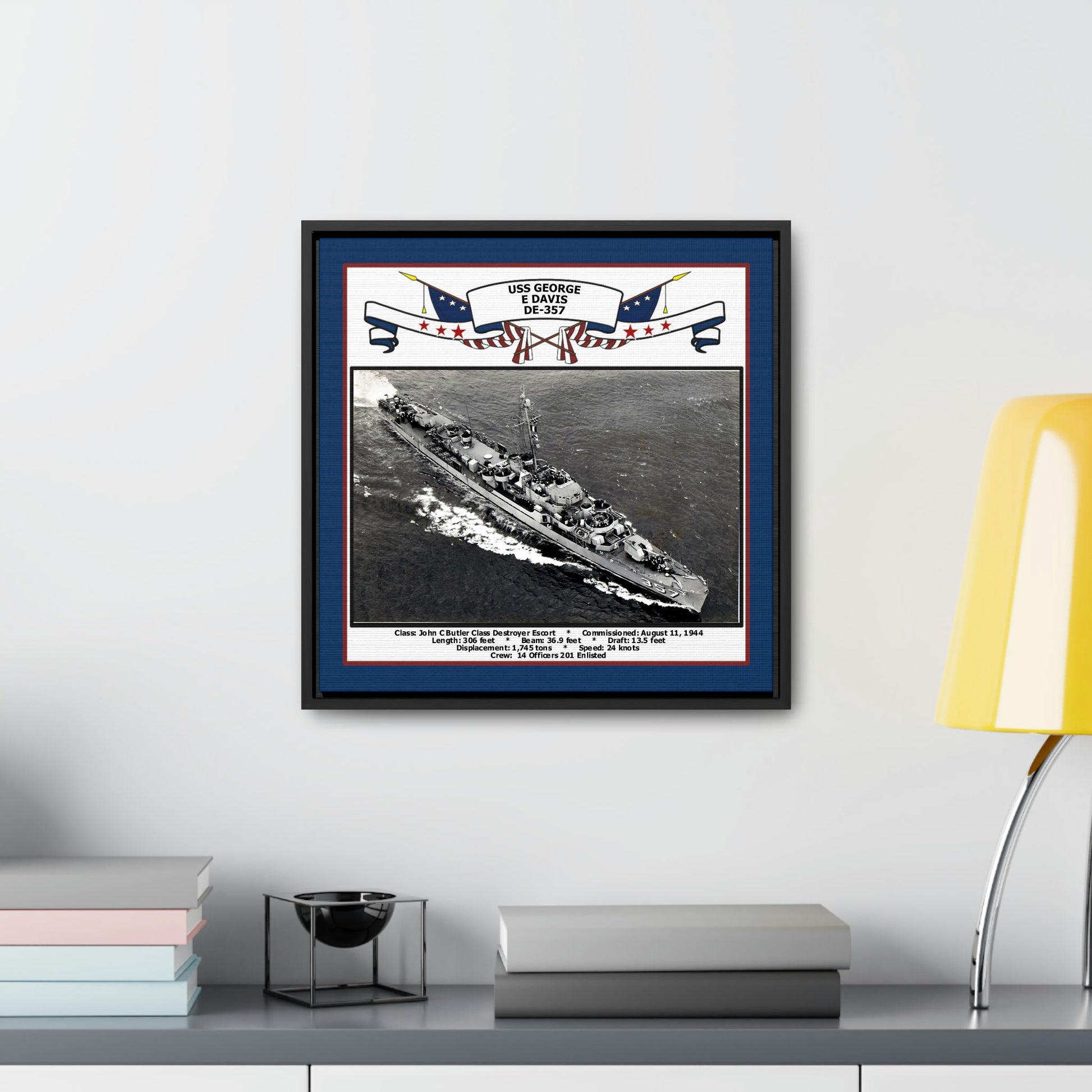 USS George E Davis DE-357 Navy Floating Frame Photo Desk View