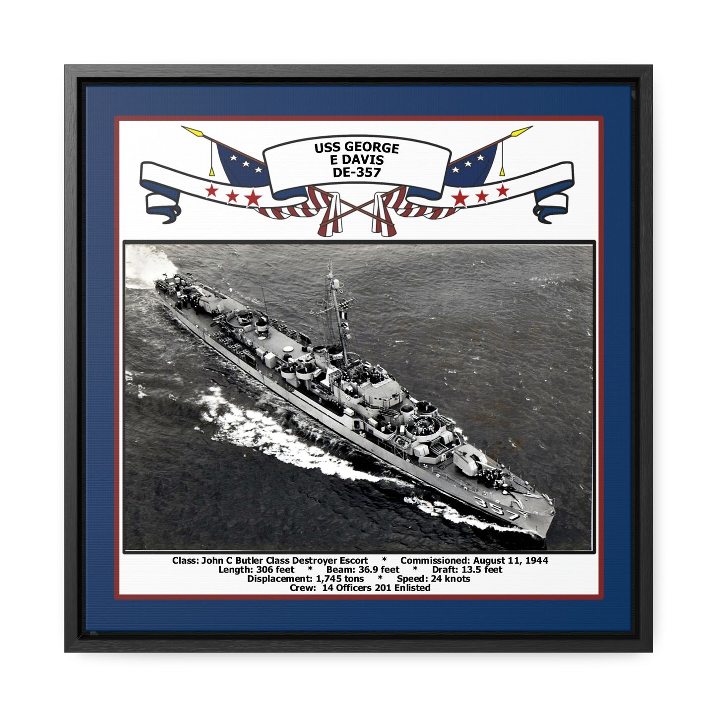 USS George E Davis DE-357 Navy Floating Frame Photo Front View