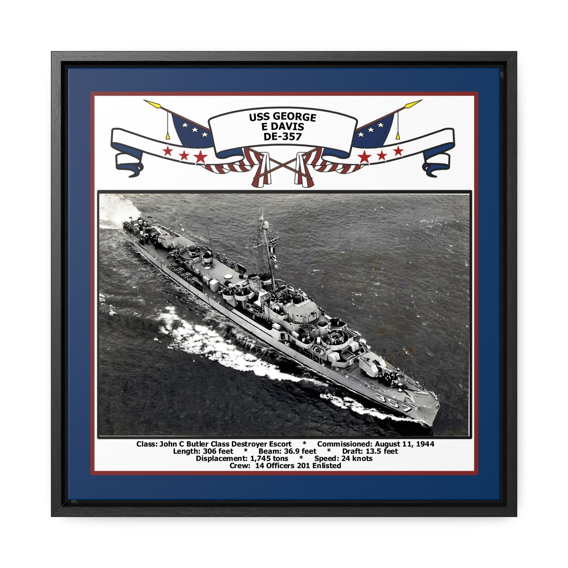 USS George E Davis DE-357 Navy Floating Frame Photo Front View