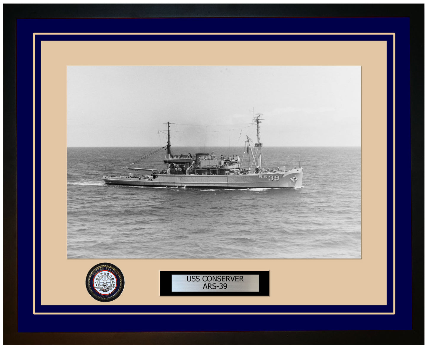 USS CONSERVER ARS-39 Framed Navy Ship Photo Blue