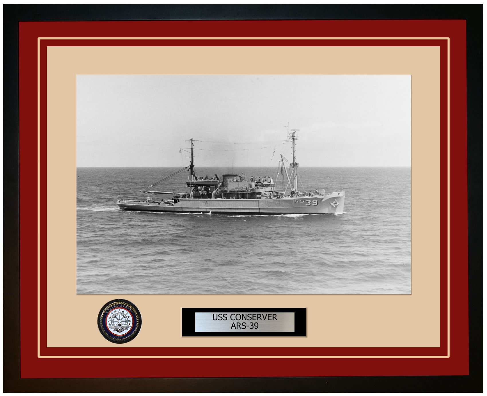 USS CONSERVER ARS-39 Framed Navy Ship Photo Burgundy