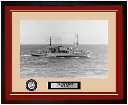 USS CONSERVER ARS-39 Framed Navy Ship Photo Burgundy