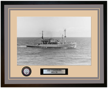 USS CONSERVER ARS-39 Framed Navy Ship Photo Grey