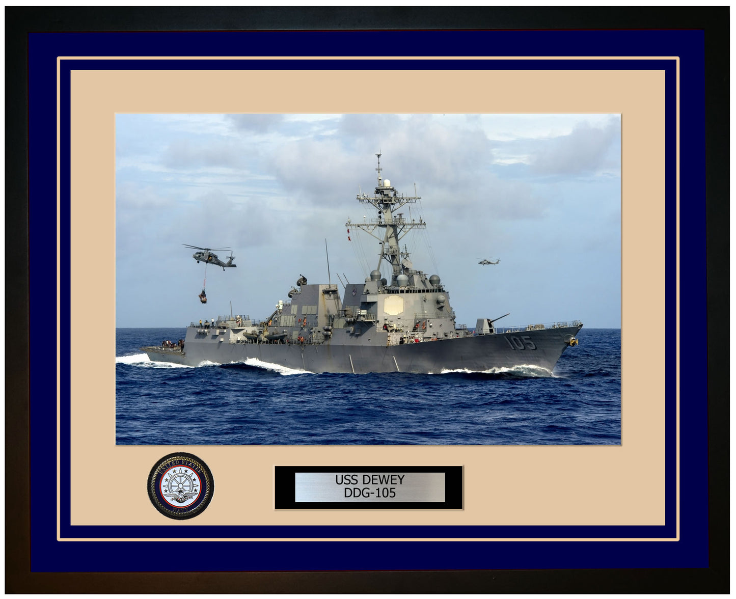 USS DEWEY DDG-105 Framed Navy Ship Photo Blue