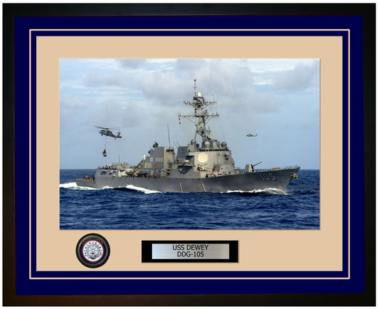 USS DEWEY DDG-105 Framed Navy Ship Photo Blue