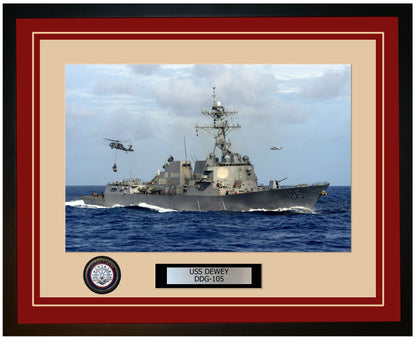 USS DEWEY DDG-105 Framed Navy Ship Photo Burgundy