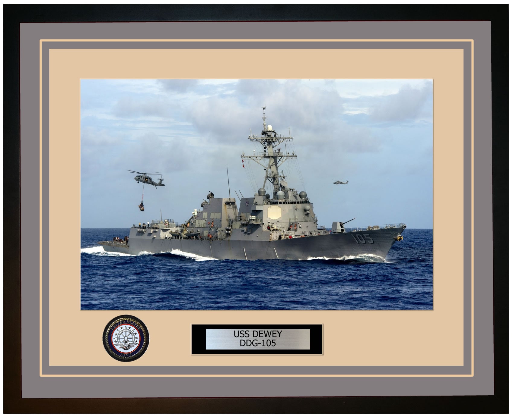 USS DEWEY DDG-105 Framed Navy Ship Photo Grey
