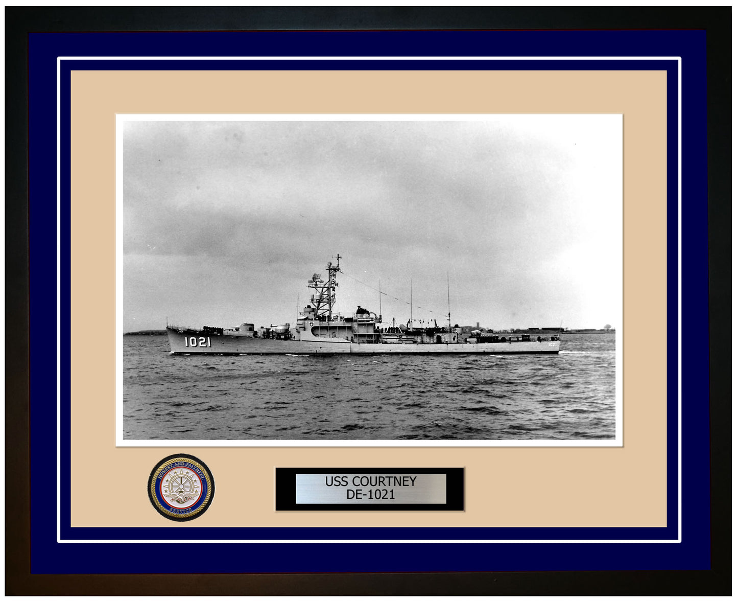 USS Courtney DE-1021 Framed Navy Ship Photo Blue