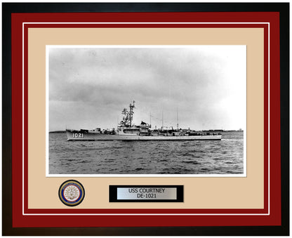 USS Courtney DE-1021 Framed Navy Ship Photo Burgundy