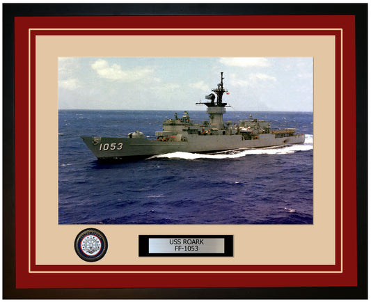 USS ROARK FF-1053 Framed Navy Ship Photo Burgundy