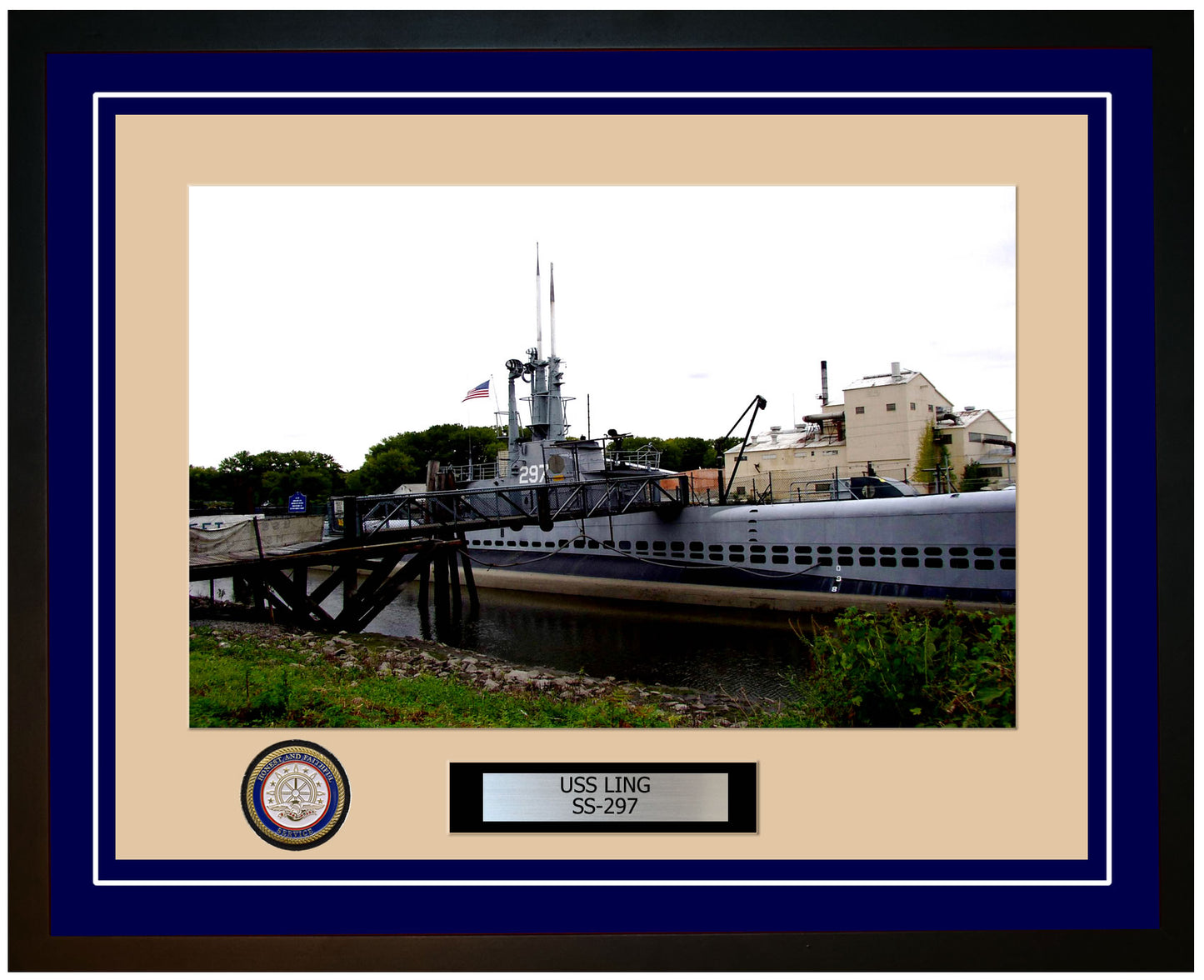 USS Ling SS-297 Framed Navy Ship Photo Blue
