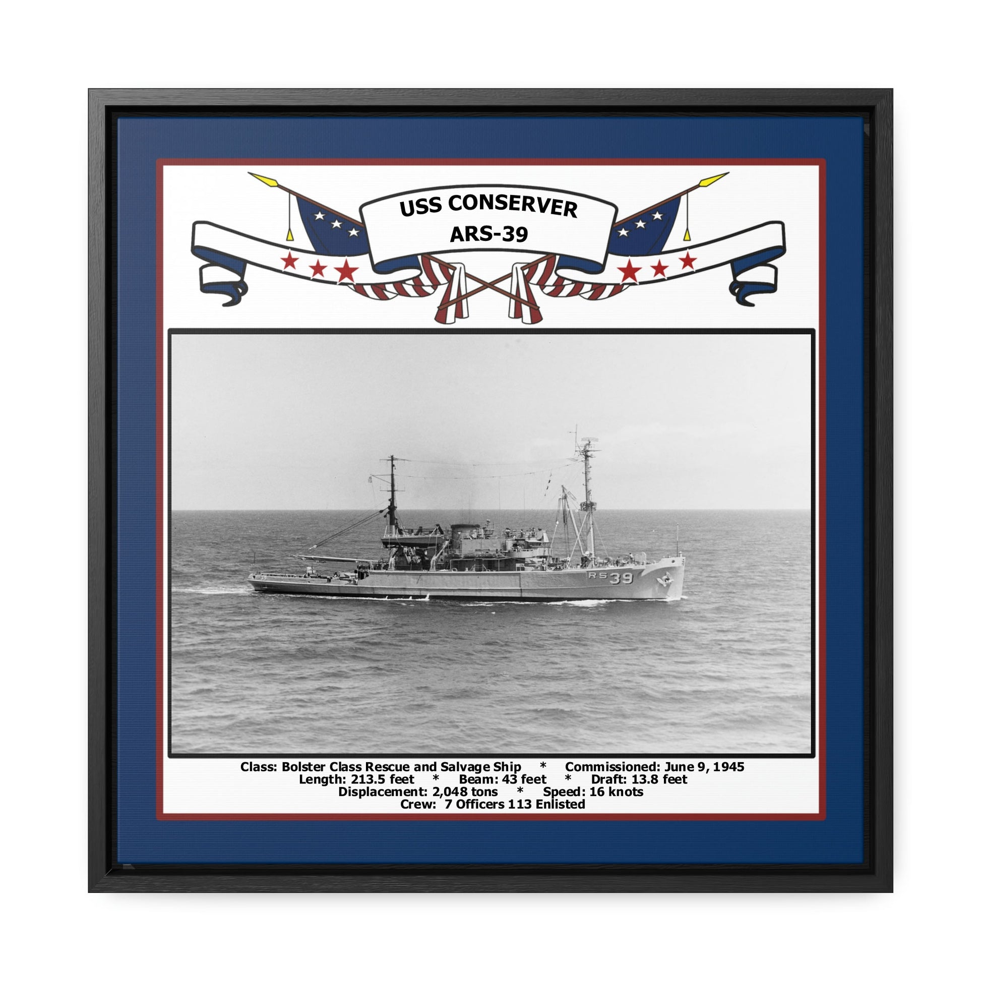 USS Conserver ARS-39 Navy Floating Frame Photo Front View
