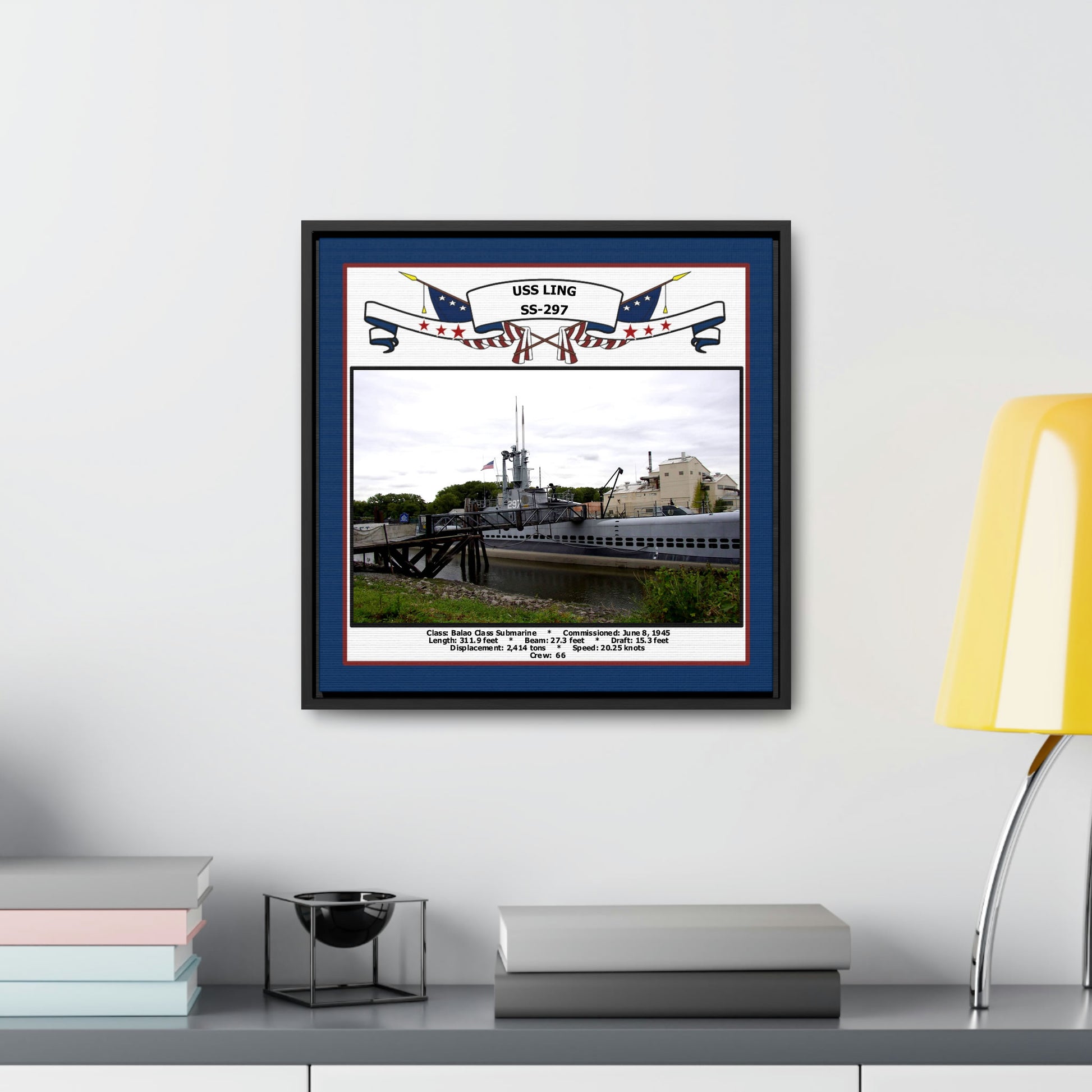 USS Ling SS-297 Navy Floating Frame Photo Desk View