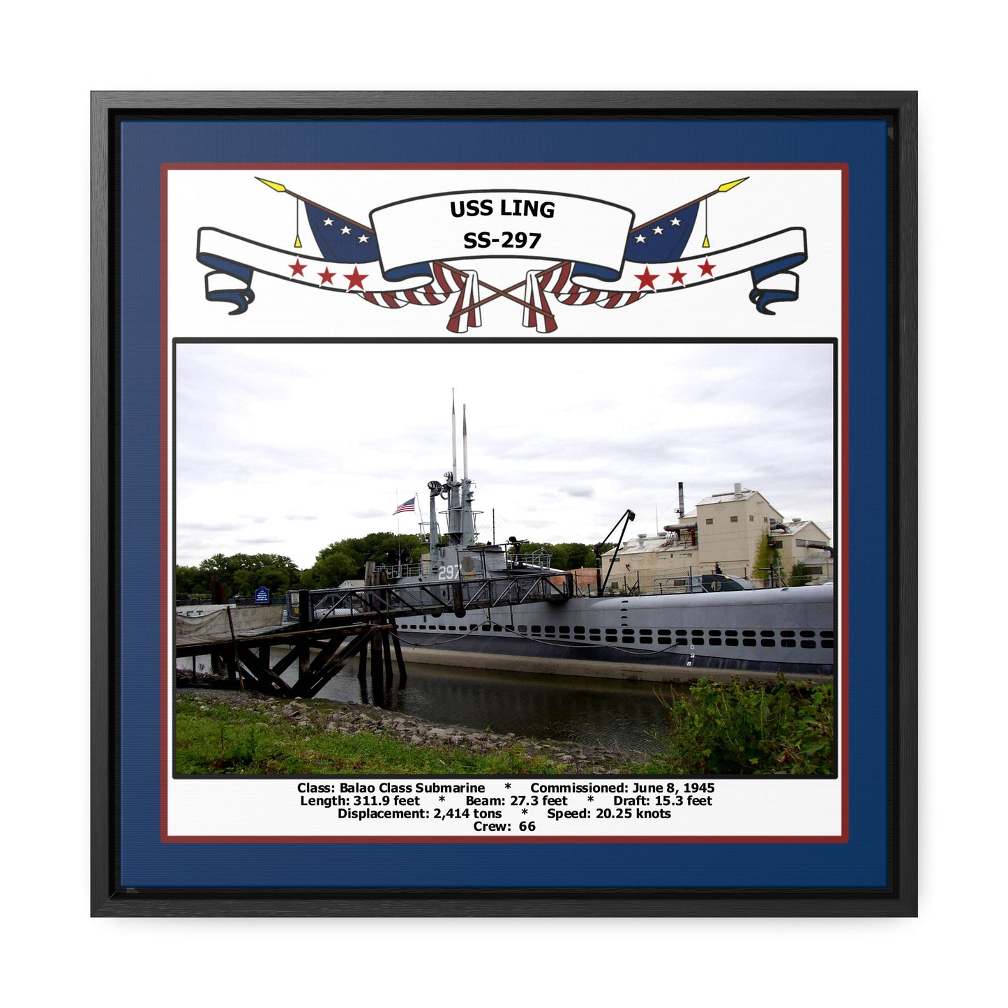 USS Ling SS-297 Navy Floating Frame Photo Front View