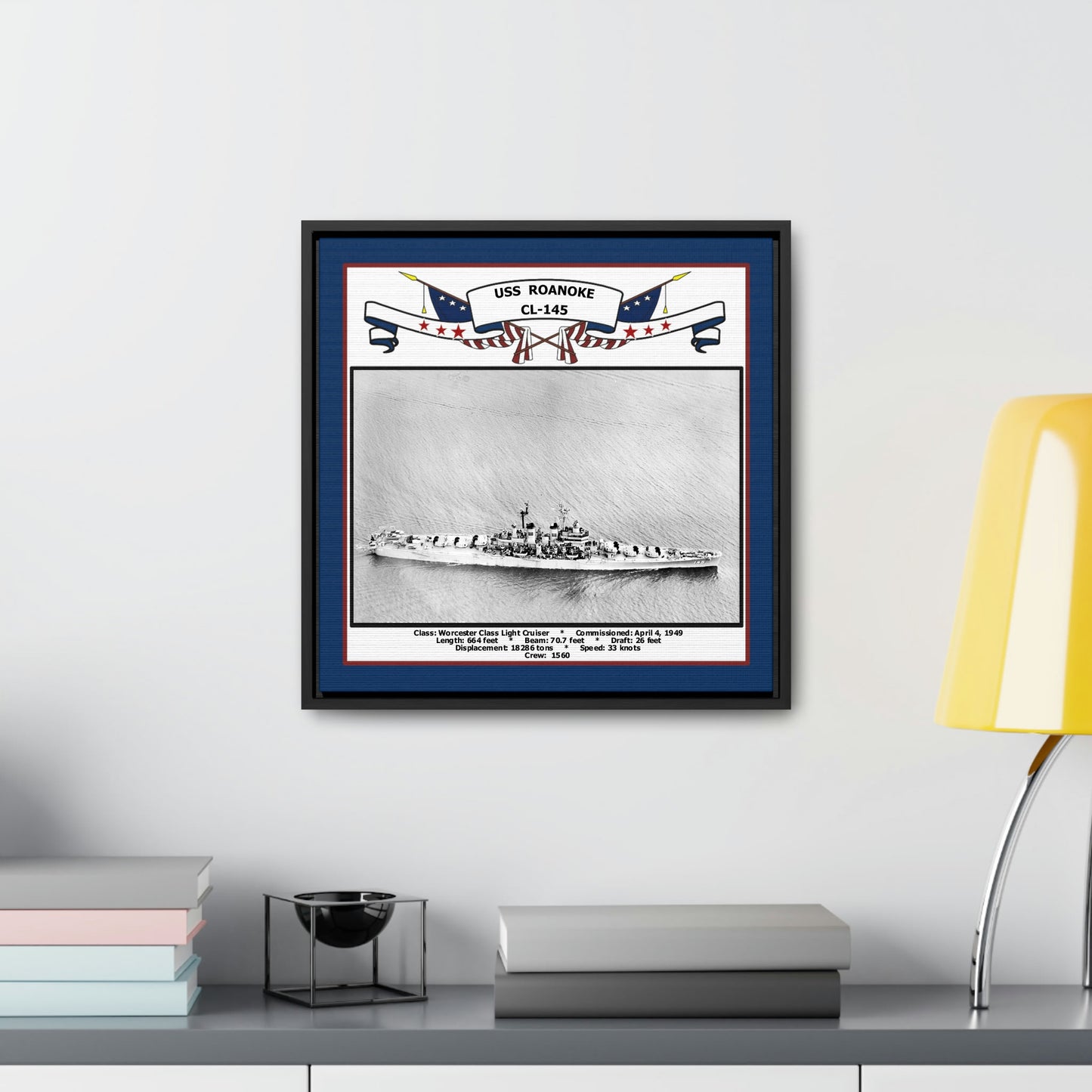 USS Roanoke CL-145 Navy Floating Frame Photo Desk View