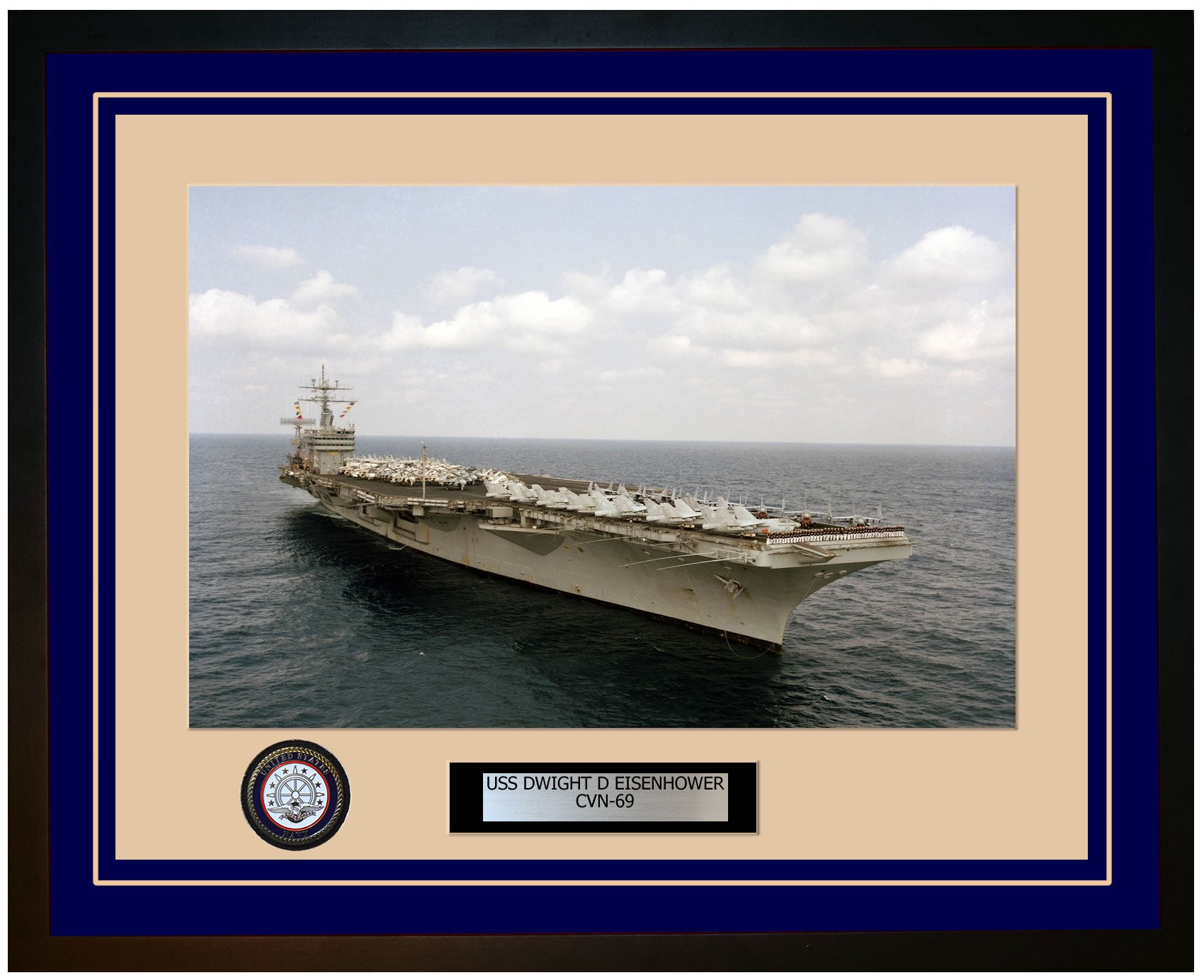 USS DWIGHT D EISENHOWER CVN-69 Framed Navy Ship Photo Blue