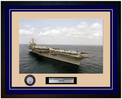 USS DWIGHT D EISENHOWER CVN-69 Framed Navy Ship Photo Blue