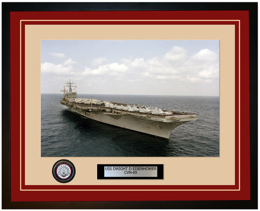 USS DWIGHT D EISENHOWER CVN-69 Framed Navy Ship Photo Burgundy